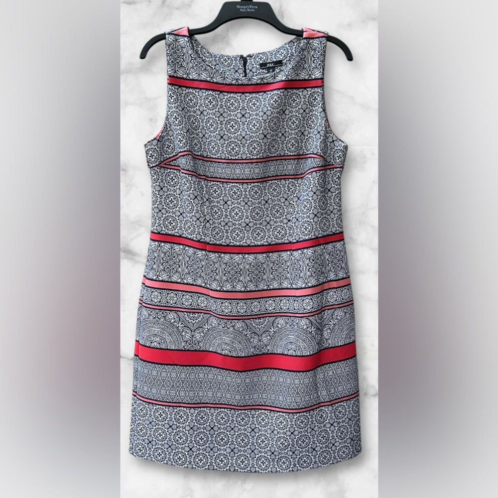 R&K Midi Shift Dress Navy White Coral Floral Size 12 - Picture 2 of 10